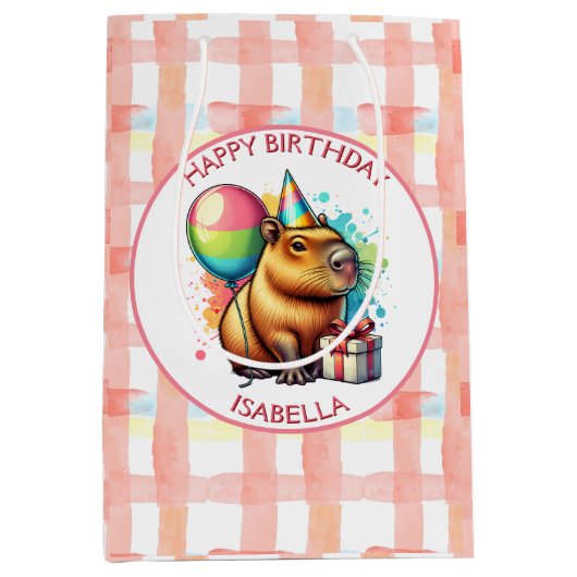Capybara themed Girl's Birthday Party Mittlere Geschenktüte (Vorderseite)