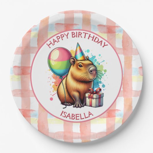 Capybara themed Girl's Birthday Party Pappteller (Vorderseite)