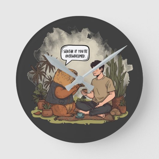 Capybara Therapy Time Squeak wenn Sie überfordert  Runde Wanduhr (Vorderseite)