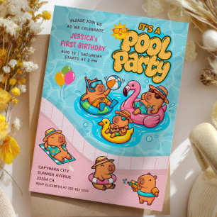 Capybara Tier 1. Geburtstag Sommer Poolparty Einladung