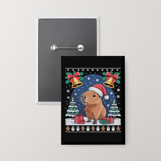 Capybara Tierliebhaber Weihnachtsgeschenk Hässlich Button (Vorderseite/Rückseite)