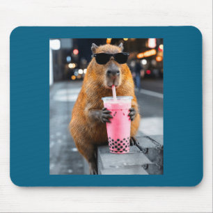 Capybara trinkt eisgekühlten Boba-Tee lustiges Tie Mousepad