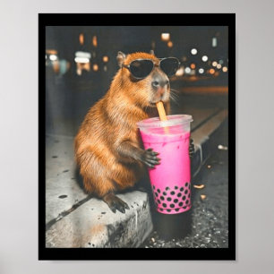 Capybara trinkt eisgekühlten Boba-Tee lustiges Tie Poster