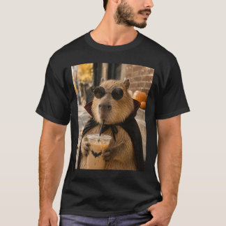 Capybara trinkt eisgekühlten Halloween-Kaffee-Meme T-Shirt
