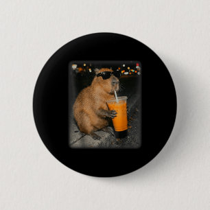 Capybara trinkt eisgekühlten Kaffee lustiges Tier- Button
