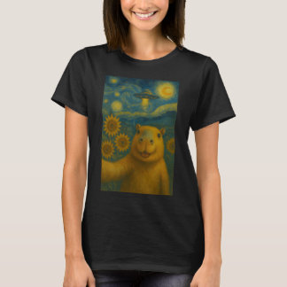 Capybara UFO Selfie Funny Starry Art Alien T-Shirt