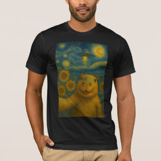 Capybara UFO Selfie Funny Starry Art Alien T-Shirt