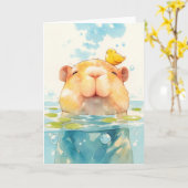 Capybara und Bird Friend Karte (Gelbe Blume)