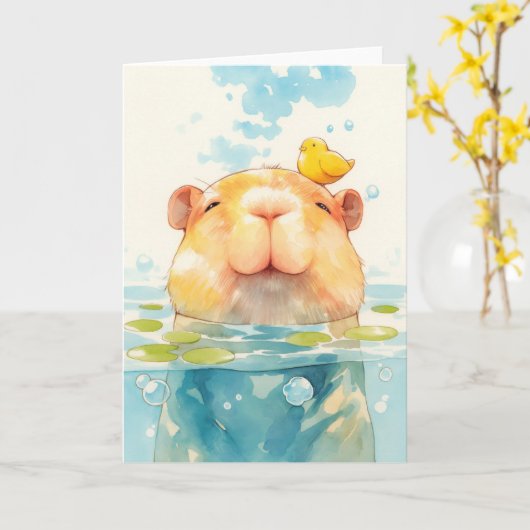 Capybara und Bird Friend Karte (Gelbe Blume)