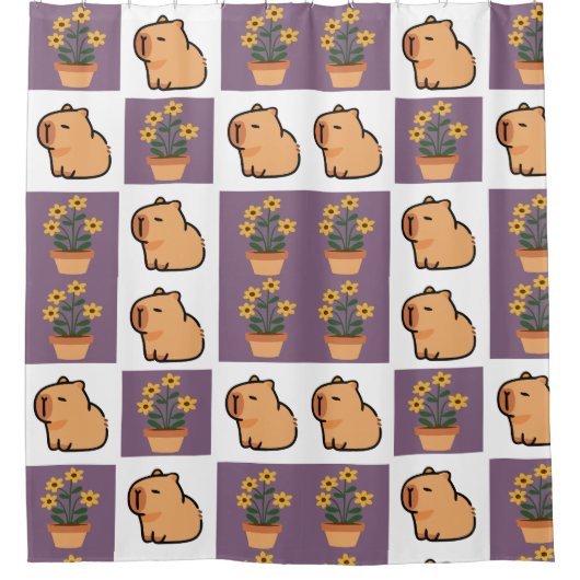 Capybara und Blume Duschvorhang | Süße Tier (Vorderseite)