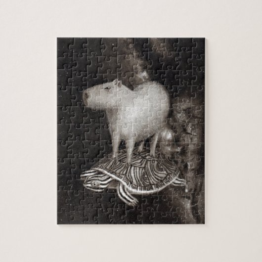 Capybara- und Dosenschildkrötefliegen durch das Puzzle (Vertikal)