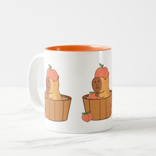 Capybara und Peach-Tasse | Niedlicher Fruchtkaffee Zweifarbige Tasse (Vorderseite Links)