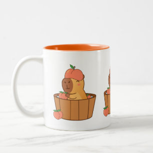 Capybara und Peach-Tasse Niedlicher Fruchtkaffee Zweifarbige Tasse