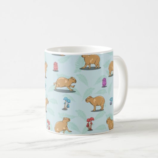 Capybara und Pilzmuster Kaffeetasse (VorderseiteRechts)