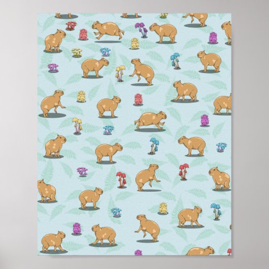 Capybara und Pilzmuster Poster (Vorne)