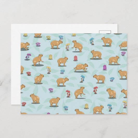 Capybara und Pilzmuster Postkarte (Vorne/Hinten)