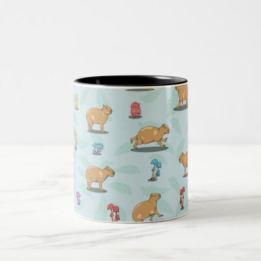 Capybara und Pilzmuster Zweifarbige Tasse (Mittel)