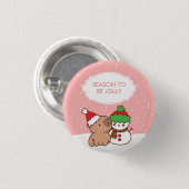 Capybara und Snowman Jahreszeit zu Niedlichen Weih Button (Vorne & Hinten)