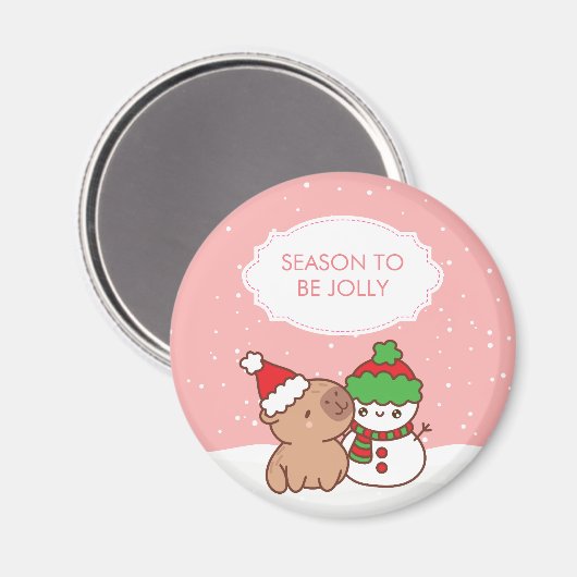Capybara und Snowman Jahreszeit zu Niedlichen Weih Magnet (Vorderseite/Rückseite)