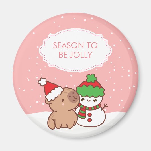 Capybara und Snowman Jahreszeit zu Niedlichen Weih Magnet (Vorne)