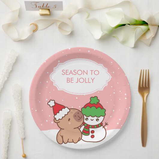 Capybara und Snowman Jahreszeit zum Jolly Niedlich Pappteller (Hochzeit)