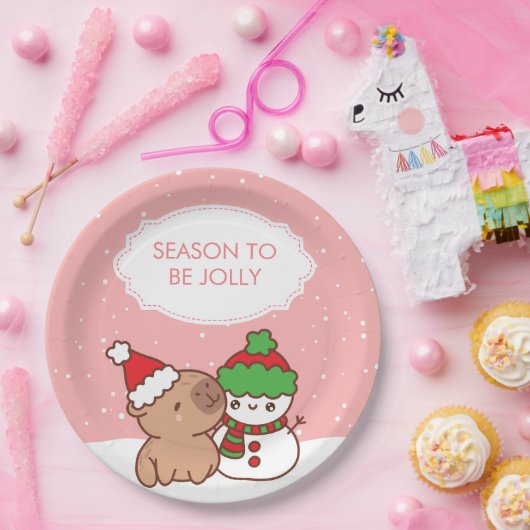 Capybara und Snowman Jahreszeit zum Jolly Niedlich Pappteller (Party)