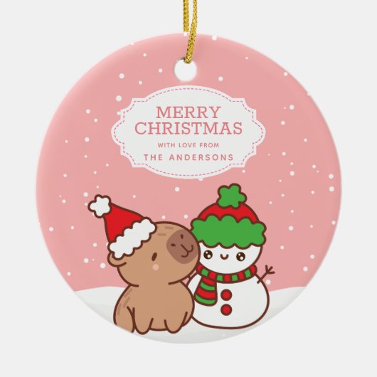 Capybara und Snowman Niedlich frohe Weihnachten Keramik Ornament (Vorne)