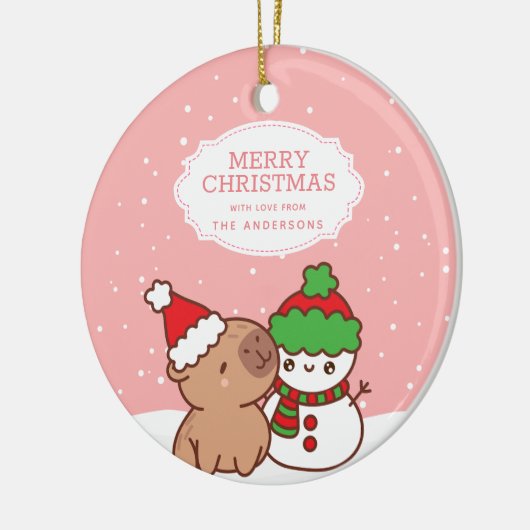 Capybara und Snowman Niedlich frohe Weihnachten Keramik Ornament (Links)