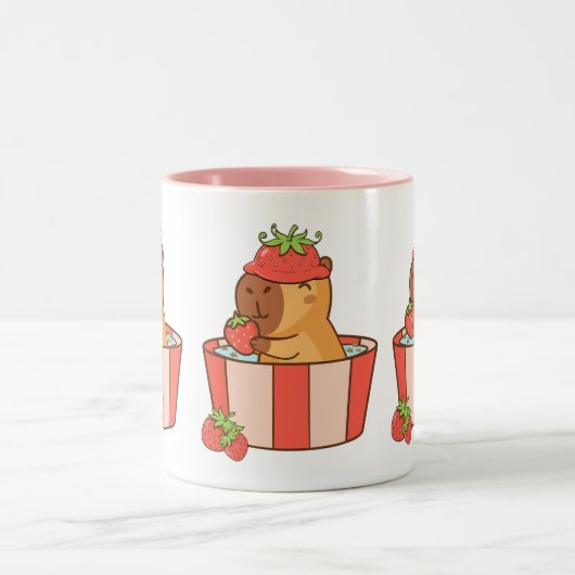 Capybara und Strawberry-Tasse | Niedlich Fruchtübe Zweifarbige Tasse (Mittel)
