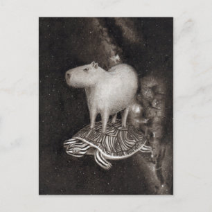 Capybara und Terrapin fliegen durch den Weltraum z Postkarte