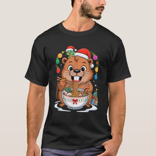 Capybara und Turtle Backpack Ramen Kawaii Xmas Cap T-Shirt (Vorderseite)