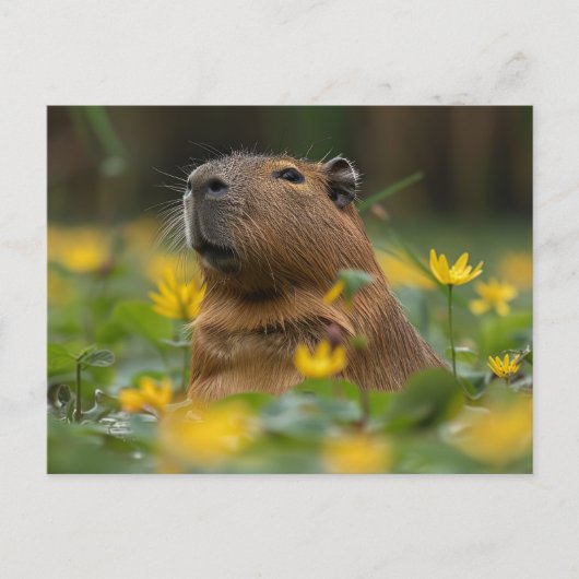 Capybara unter den Gelben Lilien Postkarte (Vorderseite)