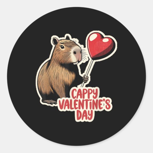 Capybara Valentine, Cappy Valentinstag, Capybara Runder Aufkleber (Vorderseite)
