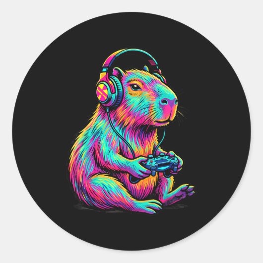 Capybara Video Games Gamer Funny Gaming Graphic Ki Runder Aufkleber (Vorderseite)