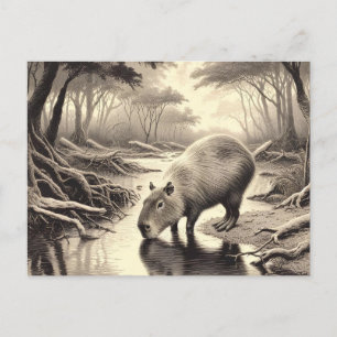 Capybara Vintag Etching Postkarte