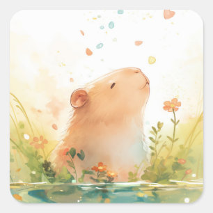 Capybara-Wassergarten Quadratischer Aufkleber