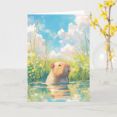 Capybara Water Baby Karte (Gelbe Blume)