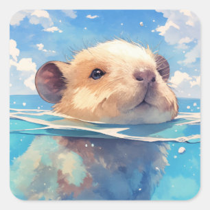 Capybara Watery Wonderland Quadratischer Aufkleber