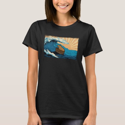 Capybara Wave  Capibara Beach Surfer Distressed T-Shirt (Vorderseite)
