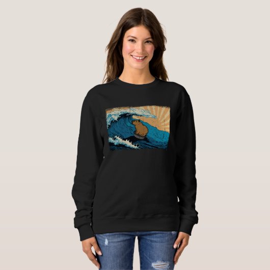 Capybara Wave  Capibara Surfer Animal Sweatshirt (Vorne ganz)