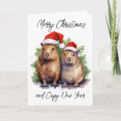 Capybara Weihnachten Neujahr Karte (Vorderseite)