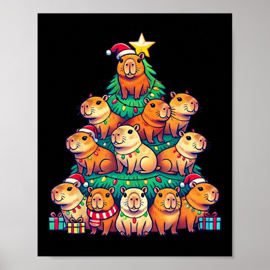 Capybara Weihnachtsbaum Funny Capybara Poster (Vorne)
