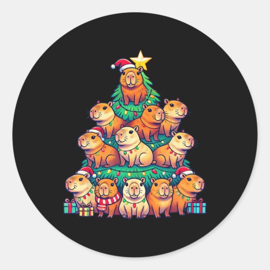 Capybara Weihnachtsbaum Funny Capybara Runder Aufkleber (Vorderseite)