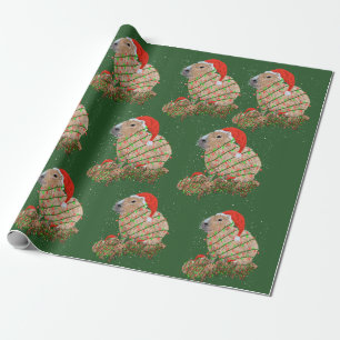 Capybara-Weihnachtsfamilie eingehüllt in festliche Geschenkpapier