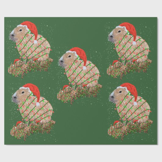 Capybara Weihnachtsfamilie in Feierabendlicht eing Geschenkpapier (Flach)