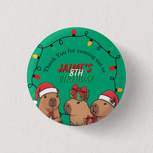 Capybara-Weihnachtslichter-Geburtstagsfeier  Button (Vorderseite)