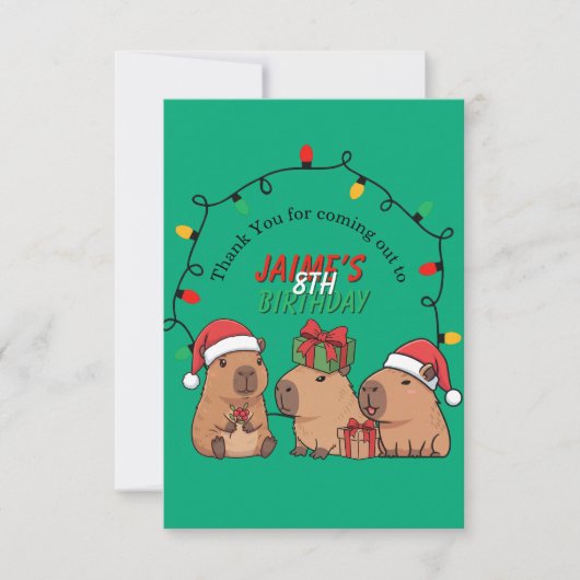 Capybara-Weihnachtslichter-Geburtstagsfeier  Dankeskarte (Vorderseite)