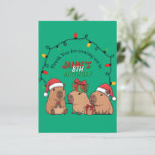 Capybara-Weihnachtslichter-Geburtstagsfeier  Dankeskarte (Stehend Vorderseite)