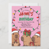 Capybara-Weihnachtslichter-Geburtstagsfeier  Einladung (Vorderseite)