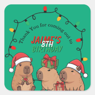 Capybara-Weihnachtslichter-Geburtstagsfeier  Quadratischer Aufkleber